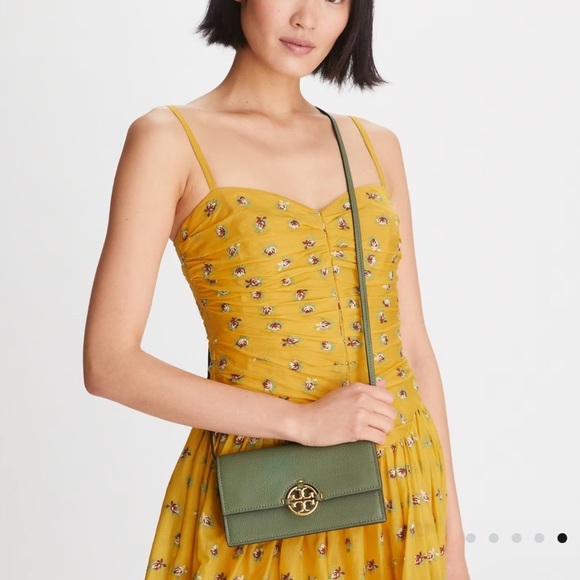 Tory Burch Miller Wallet Crossbody Bag Palm Leaf Green Gold - Picture 16 of 16